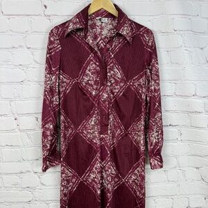 Vintage maxi length dress Studio burgundy Long Sleeve Notched Collar size small